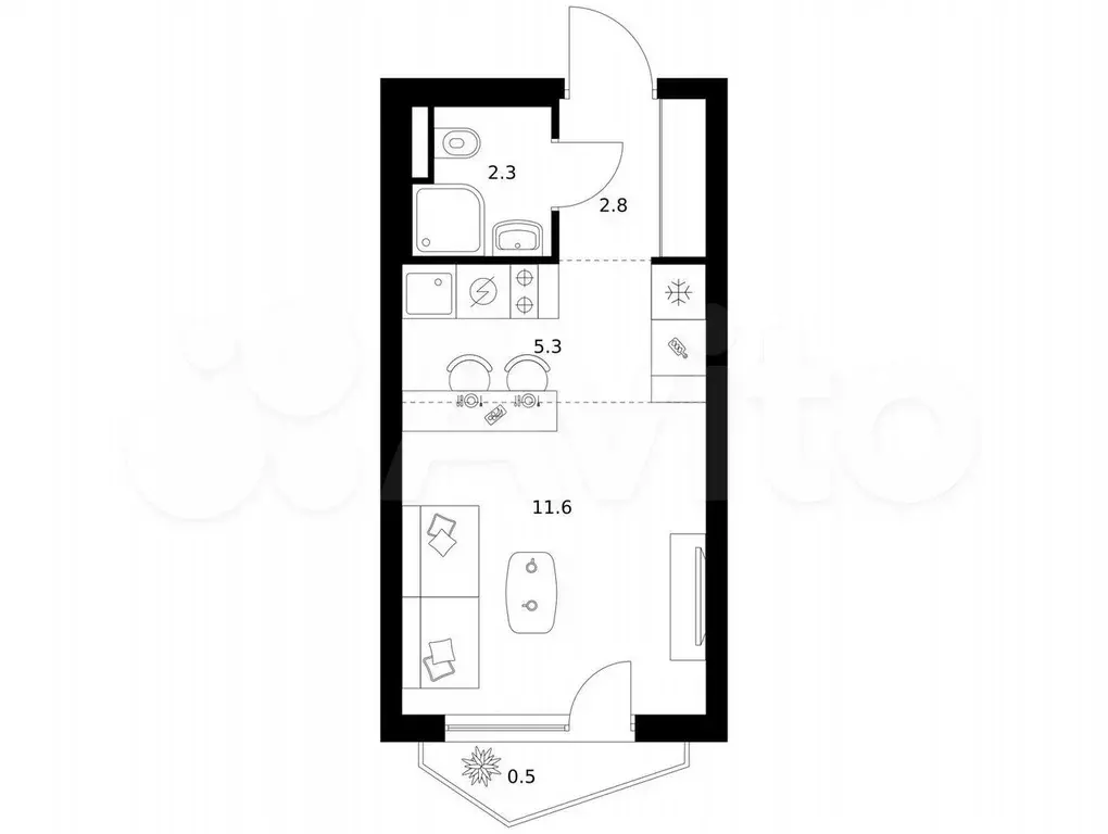 Квартира-студия, 22,5 м, 30/31 эт. - Фото 0