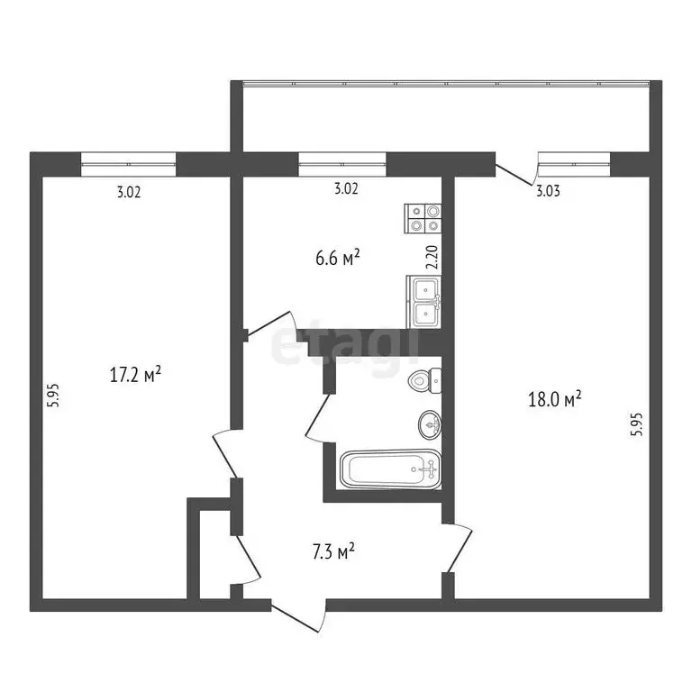 2-комнатная квартира: батайск, комсомольская улица, 133к3 (53.1 м) - Фото 0