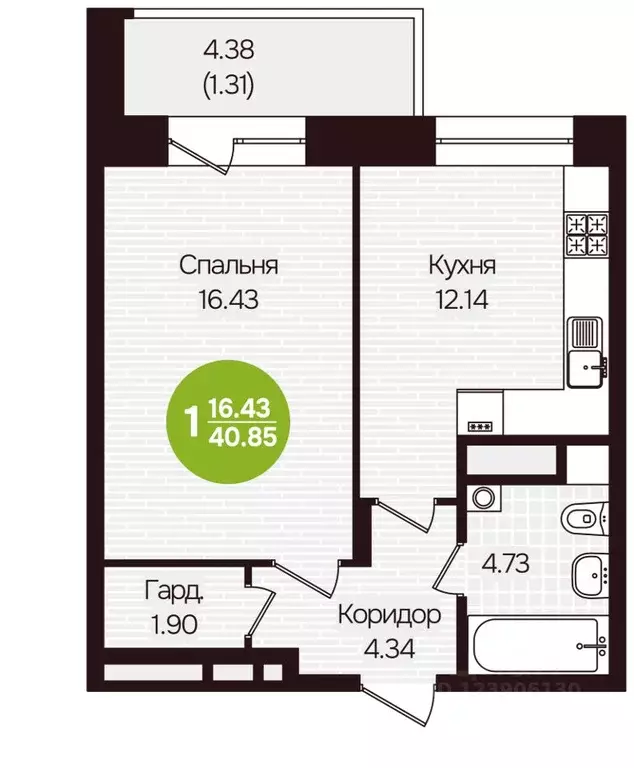 1-к кв. Чувашия, Чебоксары Фруктовая ул., поз1 (40.85 м) - Фото 1