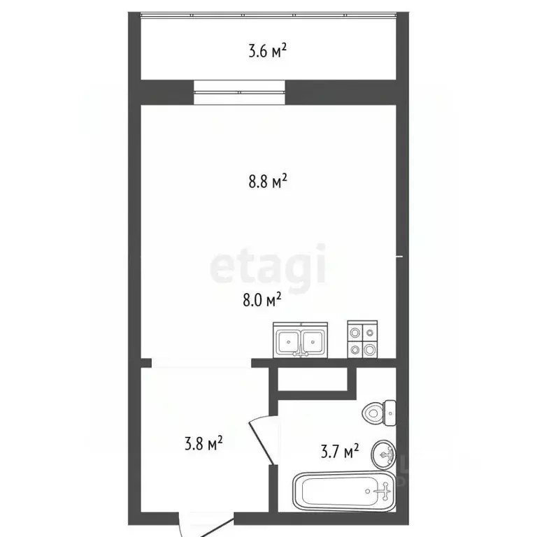 Студия Ямало-Ненецкий АО, Новый Уренгой Дружба мкр, 4/2 (23.6 м) - Фото 1