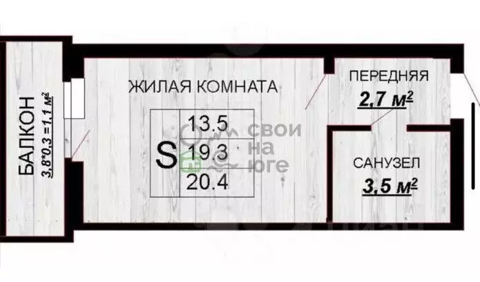 Студия Краснодарский край, Краснодар Тепличная ул., 62/1к3 (23.0 м) - Фото 0