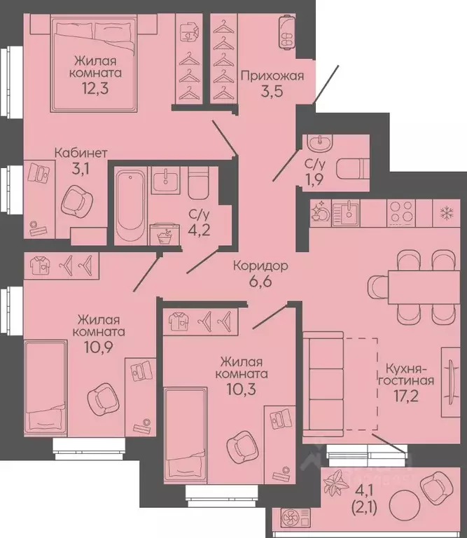 3-к кв. Волгоградская область, Волгоград Трехгорная ул., 27 (72.1 м) - Фото 1