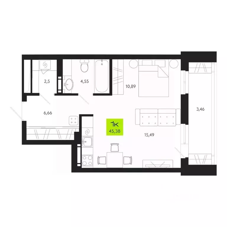 1-к кв. Томская область, Томск Уютный жилой квартал, ул. Маяковского, ... - Фото 1