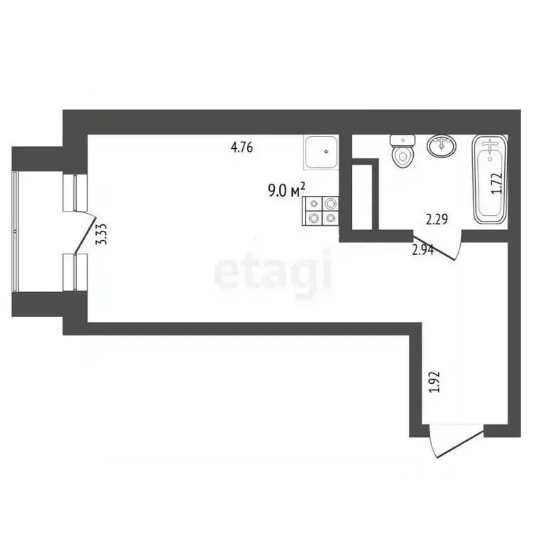 Студия Тюменская область, Тюмень ул. Василия Малкова, 12 (27.4 м) - Фото 2