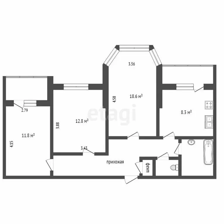 3-комнатная квартира: Москва, улица Гарибальди, 10к4 (66.7 м) - Фото 0