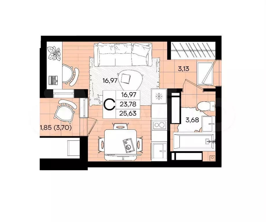Квартира-студия, 25 м, 2/18 эт. - Фото 0