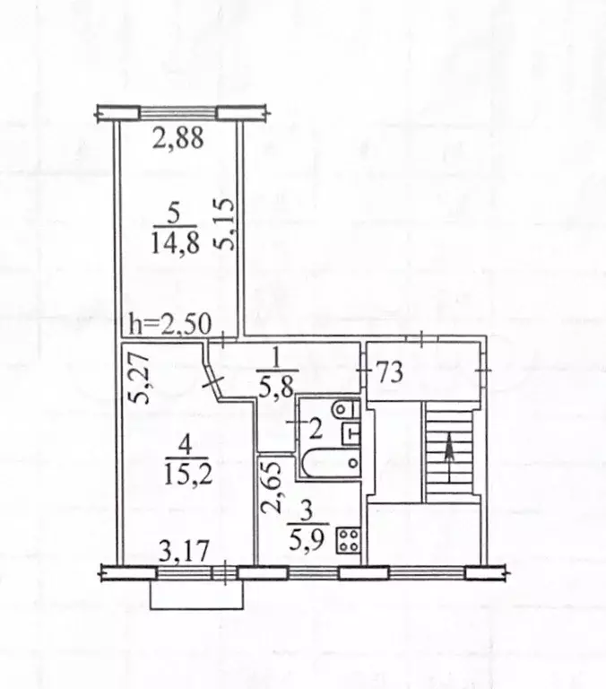 5-к. квартира, 44,6 м, 5/5 эт. - Фото 0