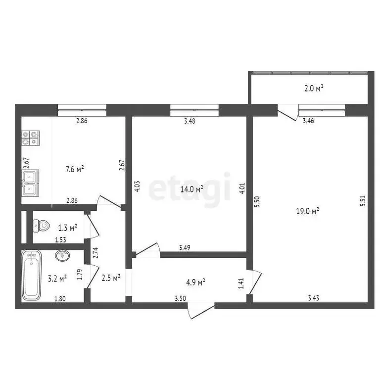 2-комнатная квартира: Саранск, проспект 70 лет Октября, 104 (52.5 м) - Фото 1