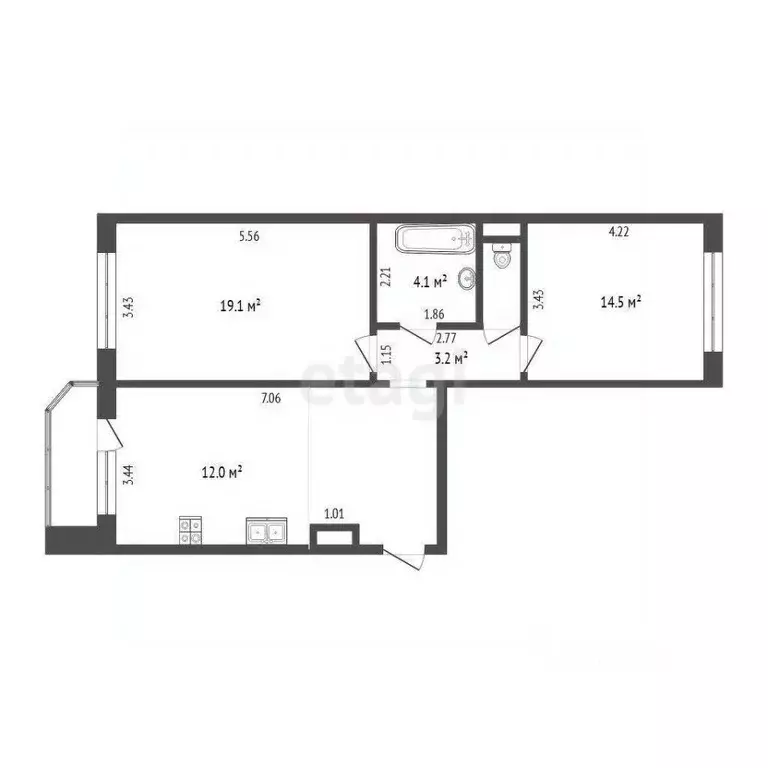 2-к кв. Тюменская область, Тюменский муниципальный округ, д. Дударева ... - Фото 1