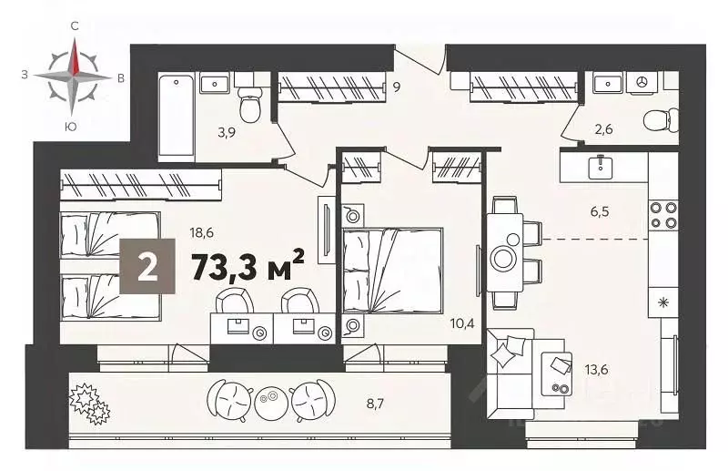 2-к кв. Пензенская область, Пенза ул. Крупской, 8 (73.0 м) - Фото 1