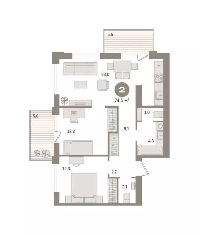 2-комнатная квартира: Новосибирский район, рабочий посёлок Краснообск, ... - Фото 2