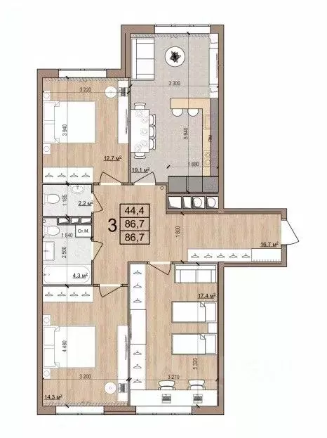 3-к кв. Рязанская область, Рязань Медицинская ул., 3 (86.7 м) - Фото 0