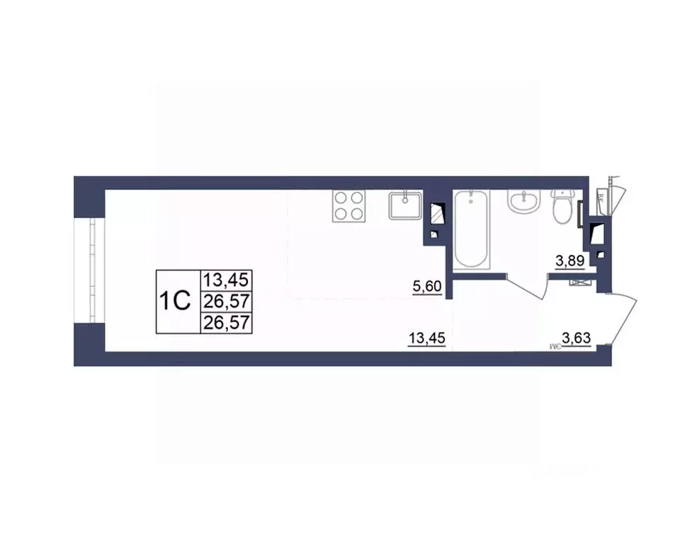 Студия Башкортостан, Уфа Космос жилой комплекс, лит1 (26.75 м) - Фото 1
