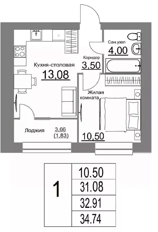 1-к кв. Калужская область, Калуга Жилыеы Острова кв-л,  (34.74 м) - Фото 0