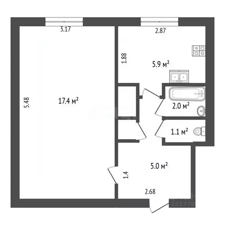 1-к кв. Ямало-Ненецкий АО, Новый Уренгой Юбилейная ул., 8 (31.7 м) - Фото 2