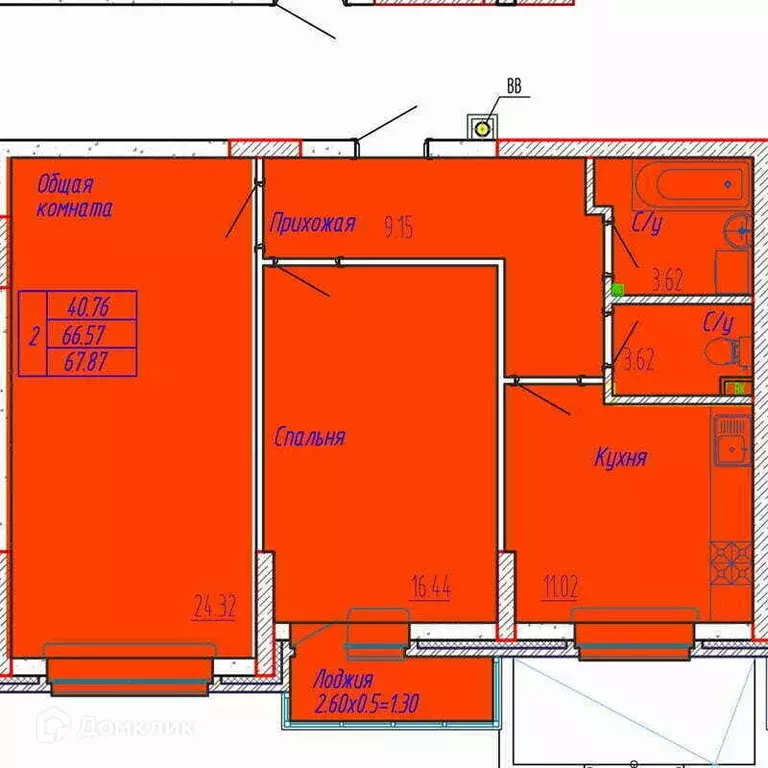 Продаётся 2-к квартира, 68.1 м - Фото 0