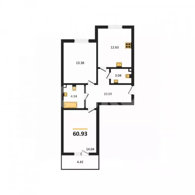 2-к кв. Крым, Симферополь ул. Батурина, 203 (60.0 м) - Фото 1