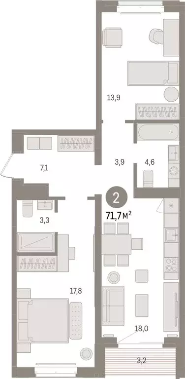 2-комнатная квартира: Тюмень, жилой комплекс На Минской (71.73 м) - Фото 1