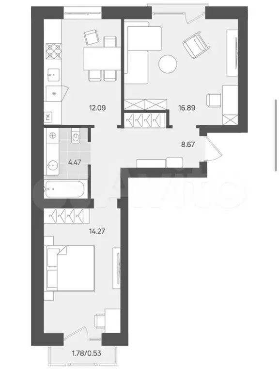 2-к. квартира, 58 м, 2/3 эт. - Фото 1