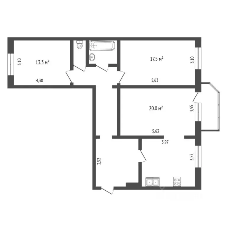 3-к кв. Тюменская область, Тюмень Широтная ул., 83 (88.4 м) - Фото 2