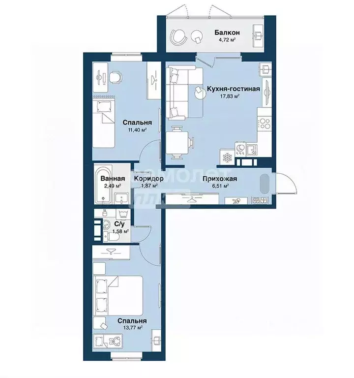 3-к кв. Челябинская область, Челябинский городской округ, пос. ... - Фото 2