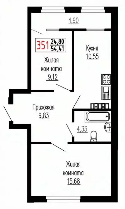 2-к кв. Свердловская область, Екатеринбург ул. Лыжников, 3 (53.9 м) - Фото 1