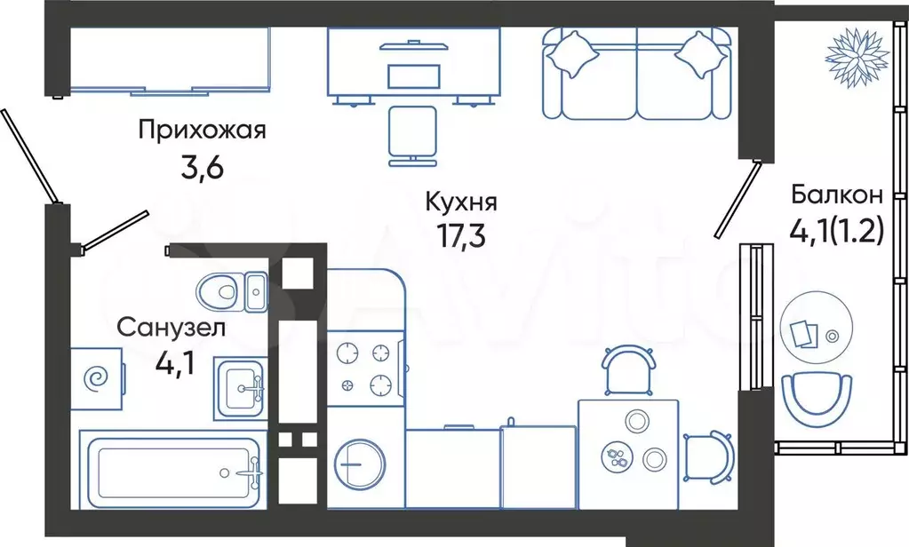 Квартира-студия, 26,2 м, 9/24 эт. - Фото 0