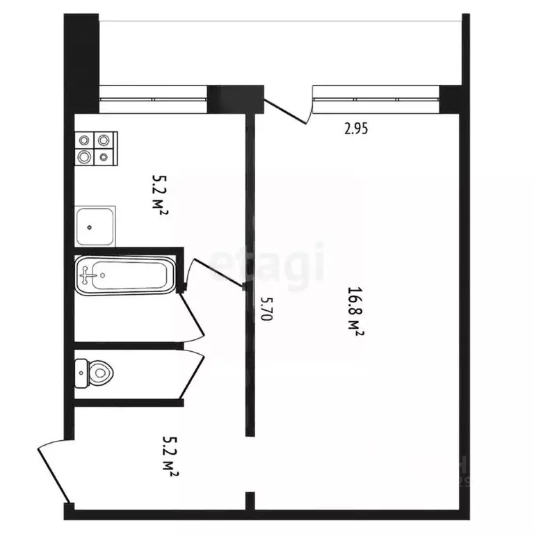 1-к кв. Архангельская область, Архангельск ул. Октябрят, 4к1 (30.7 м) - Фото 1