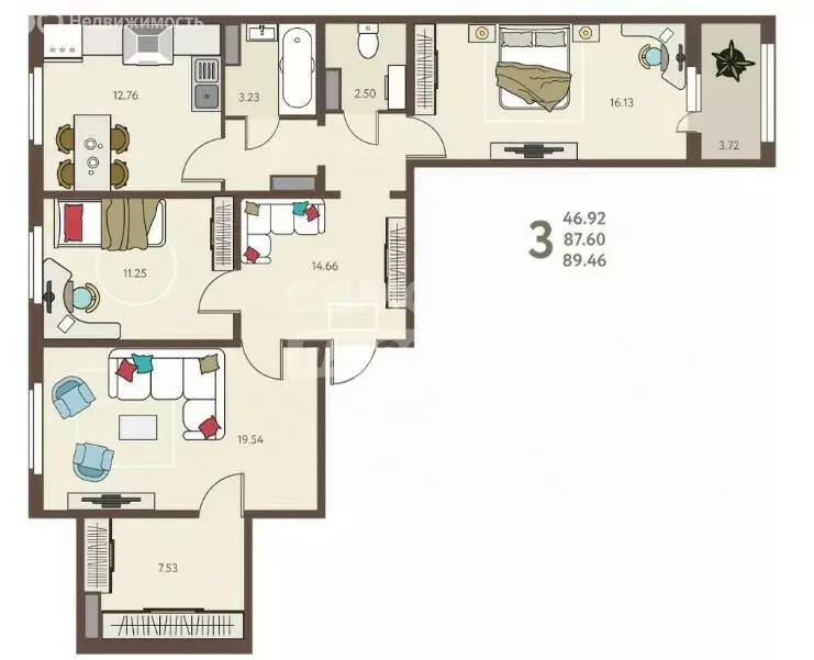 3-комнатная квартира: Липецк, улица Механизаторов, 15А (89.46 м) - Фото 0