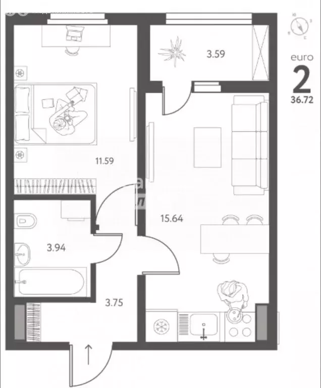 1-комнатная квартира: Липецк, улица Перова, 2Д (36.72 м) - Фото 2