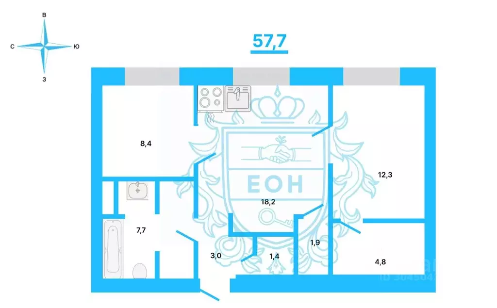 2-к кв. санкт-петербург гаванская ул, 44 (58.0 м) - Фото 1