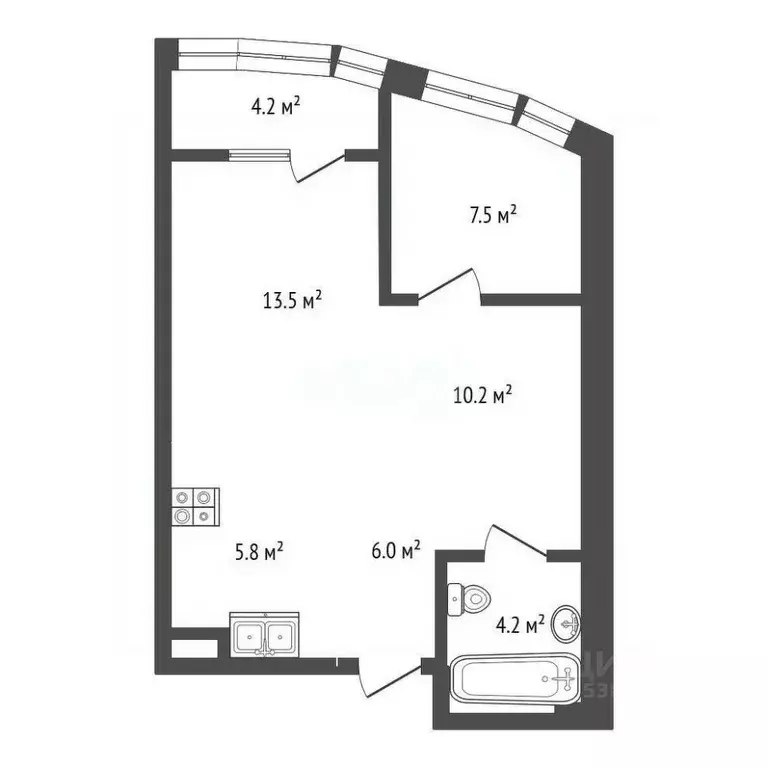1-к кв. Ростовская область, Ростов-на-Дону Береговая ул., 6 (39.7 м) - Фото 2