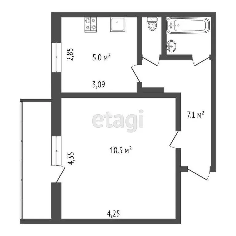 1-комнатная квартира: Омск, улица Конева, 20/1 (38.3 м) - Фото 0