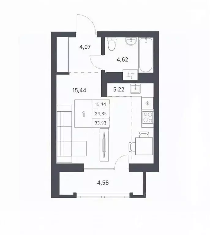 Студия Новосибирская область, Новосибирск ул. Тюленина, 3 (29.3 м) - Фото 1