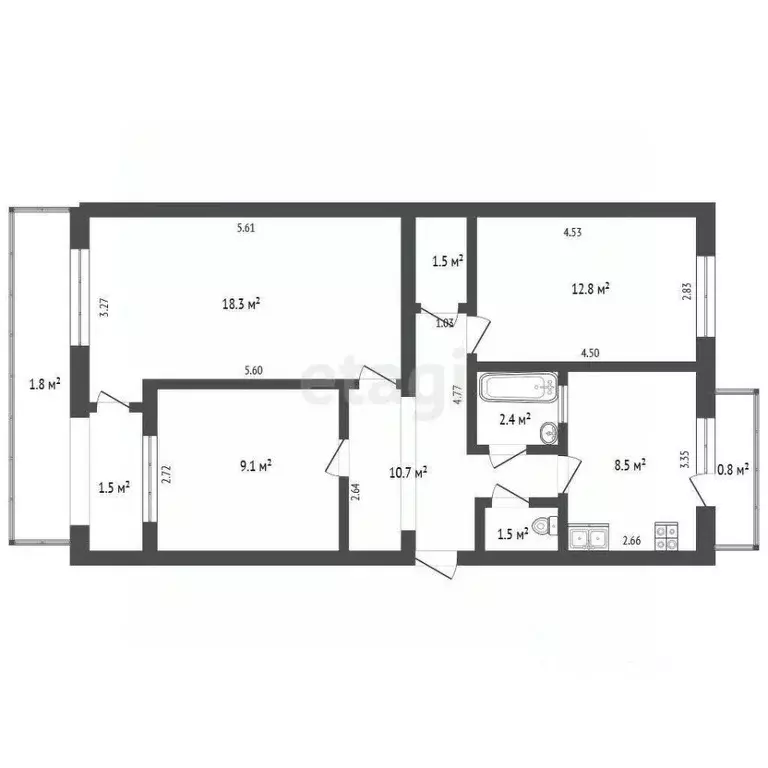 3-к кв. Крым, Феодосия ул. Украинская, 46 (69.3 м) - Фото 2