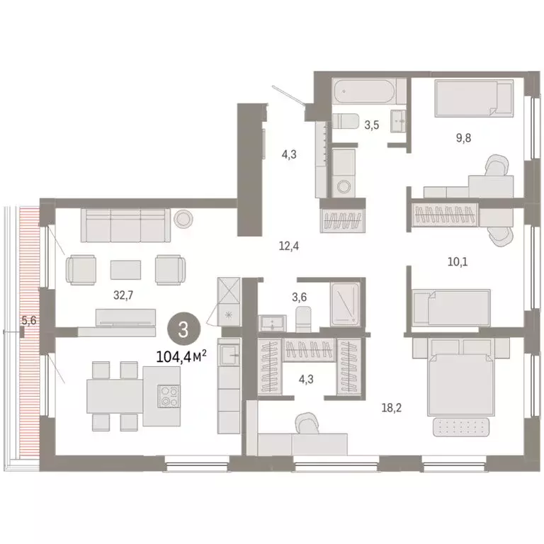 3-комнатная квартира: Новосибирский район, рабочий посёлок Краснообск, ... - Фото 2