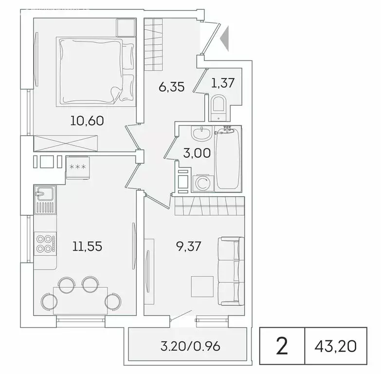 2-комнатная квартира: Мурино, Графская улица, 6к4 (42.6 м) - Фото 0