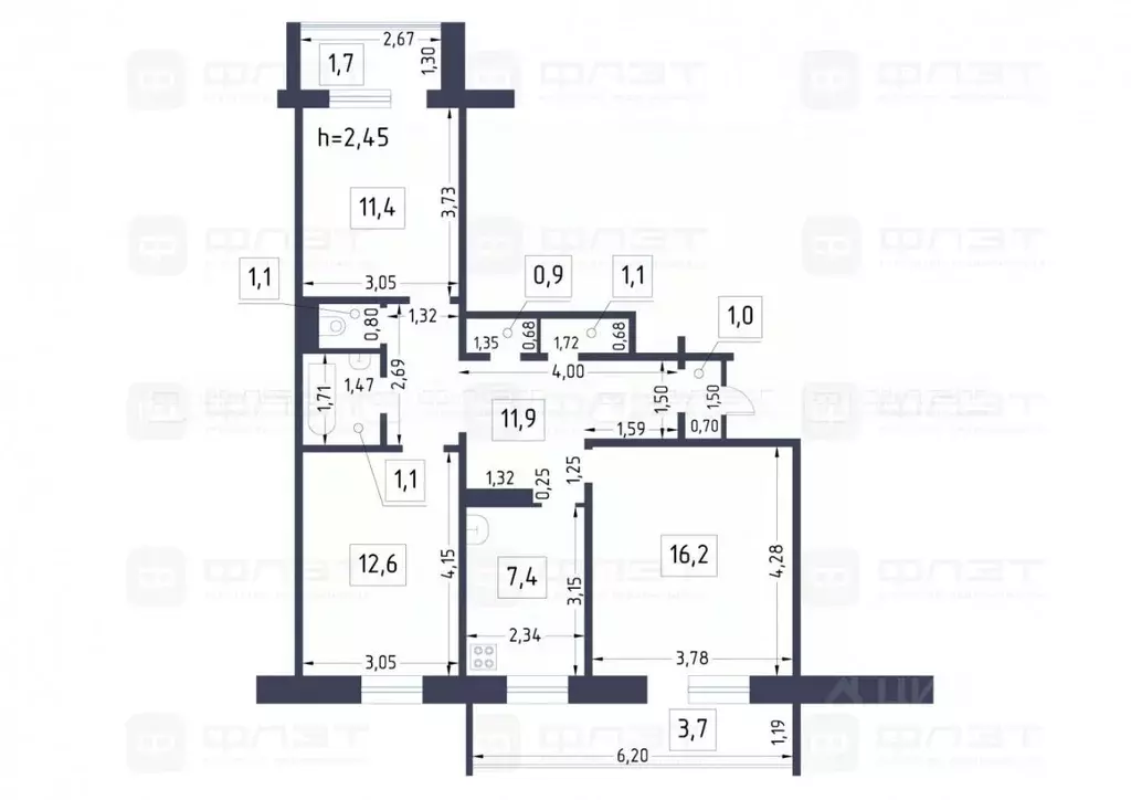 3-к кв. Татарстан, Казань ул. Кул Гали, 1 (66.0 м) - Фото 2