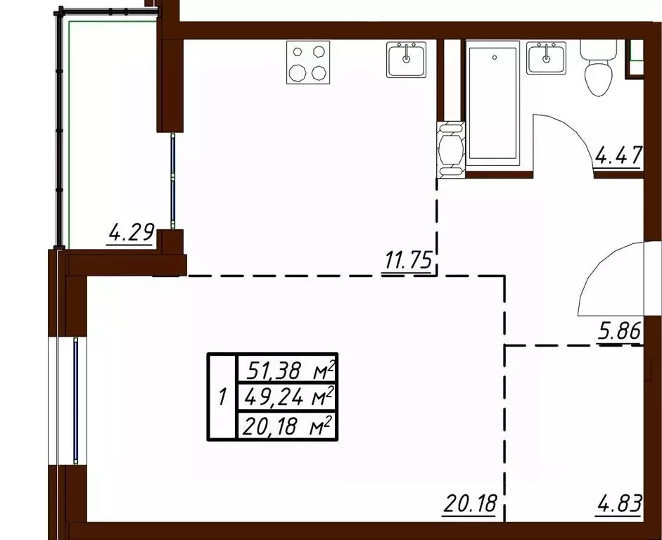 1-к кв. Калужская область, Обнинск Белкинская ул., 36 (51.38 м) - Фото 1