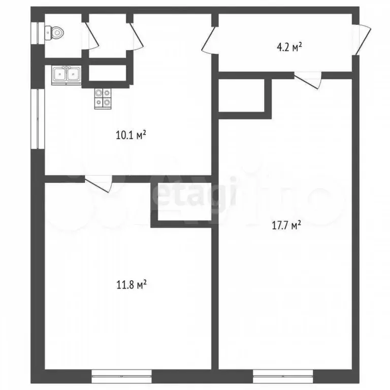 2-к. квартира, 44 м, 1/2 эт. - Фото 0