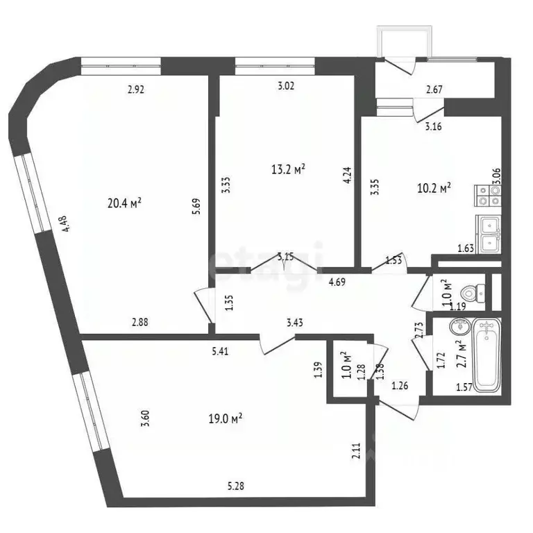 3-к кв. Москва Флотская ул., 68к1 (75.7 м) - Фото 2