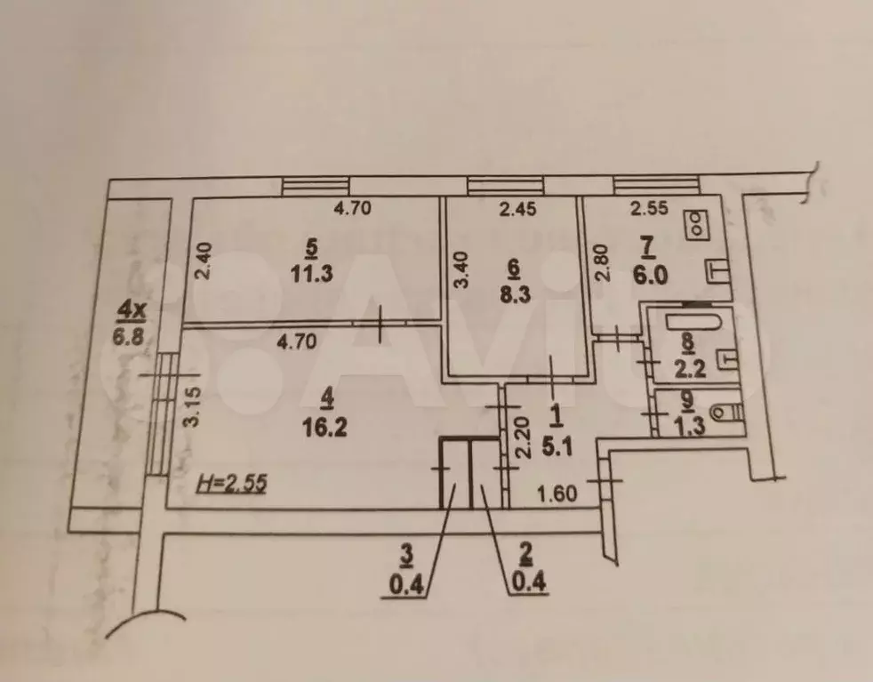 3-к. квартира, 51,2 м, 4/5 эт. - Фото 0