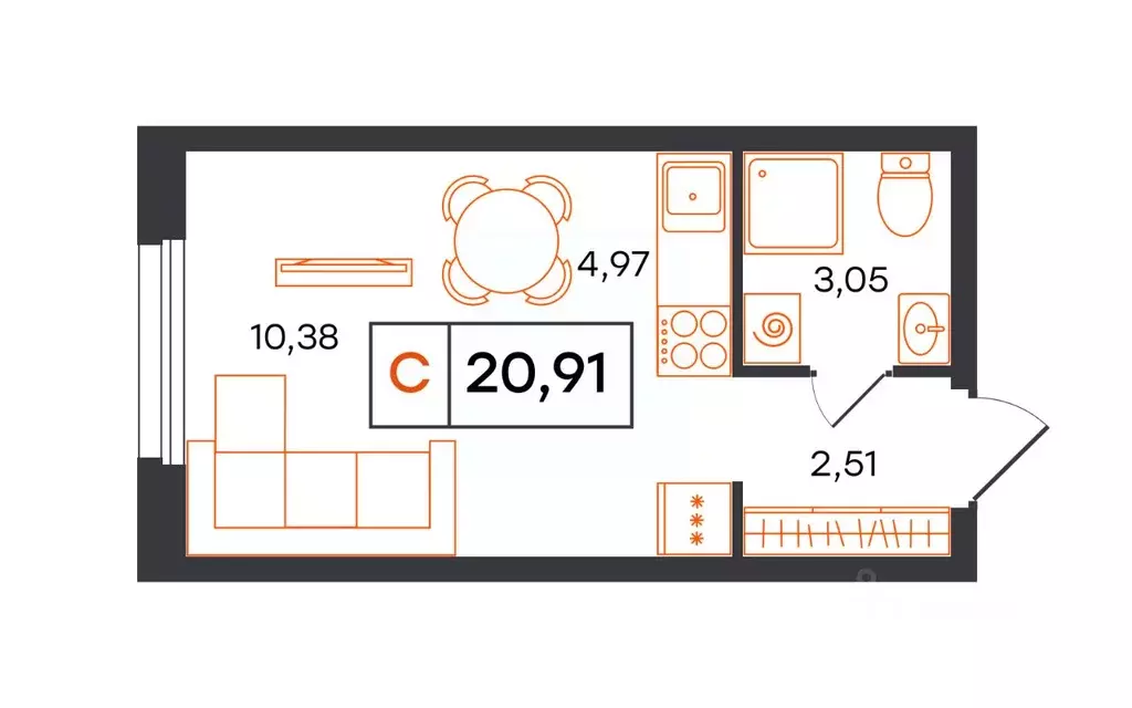 Студия Тюменская область, Тюмень Полевая ул., 117к12 (20.91 м) - Фото 1