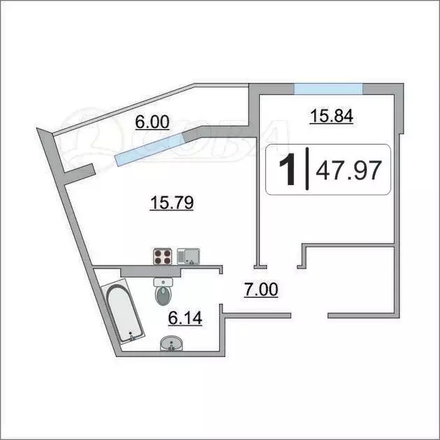 1-комнатная квартира: Тюмень, улица Новосёлов, 113 (46.2 м) - Фото 1