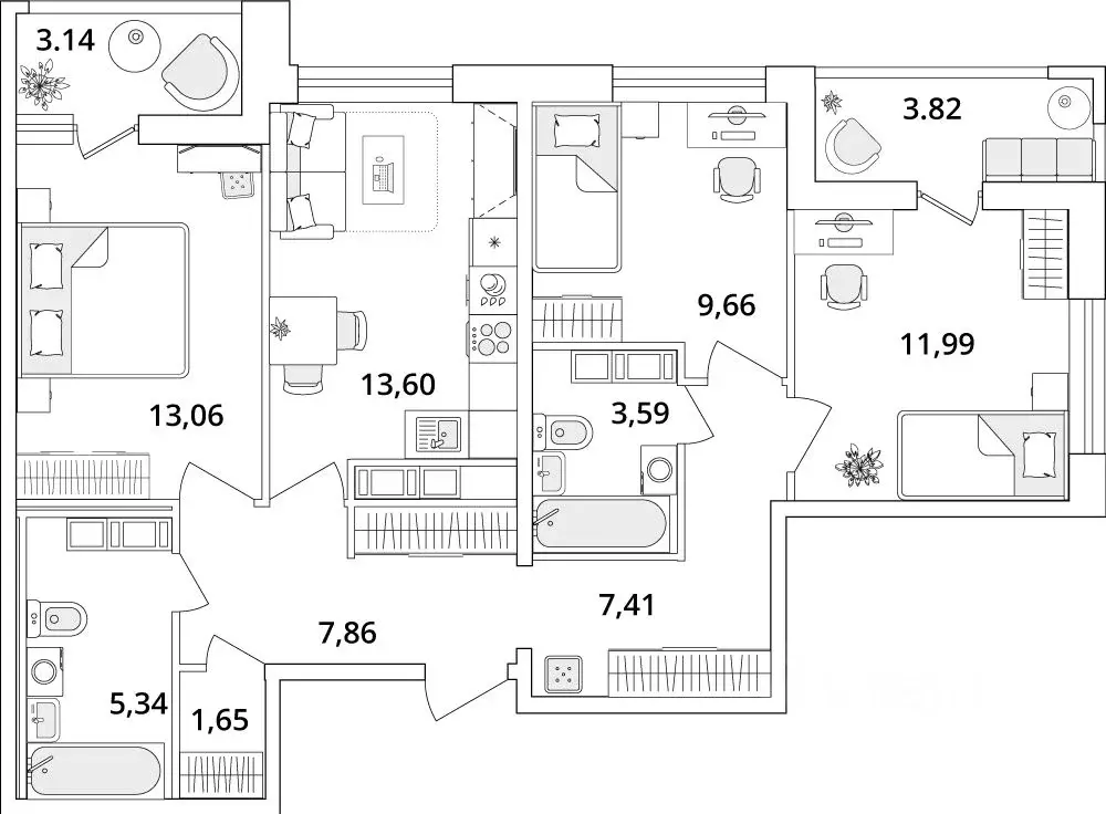 3-к кв. Санкт-Петербург Кубинская ул., 82к3с1 (77.9 м) - Фото 0