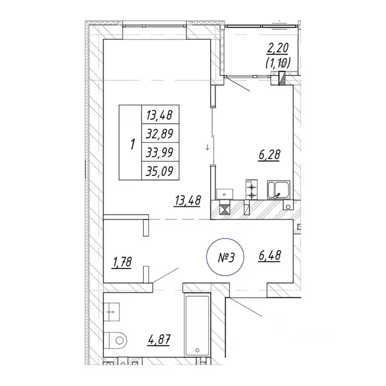 1-к кв. Калининградская область, Зеленоградск  (33.99 м) - Фото 2