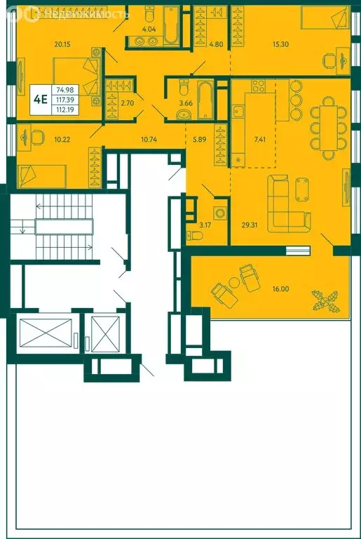 3-комнатная квартира: Уфа, улица Расула Гамзатова, 5 (122.19 м) - Фото 2