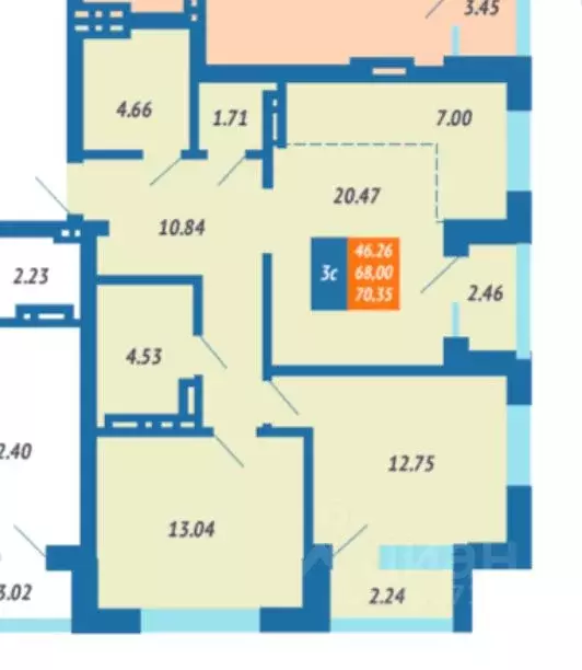 3-к кв. Новосибирская область, Новосибирск Обская ул., 46 (68.0 м) - Фото 2