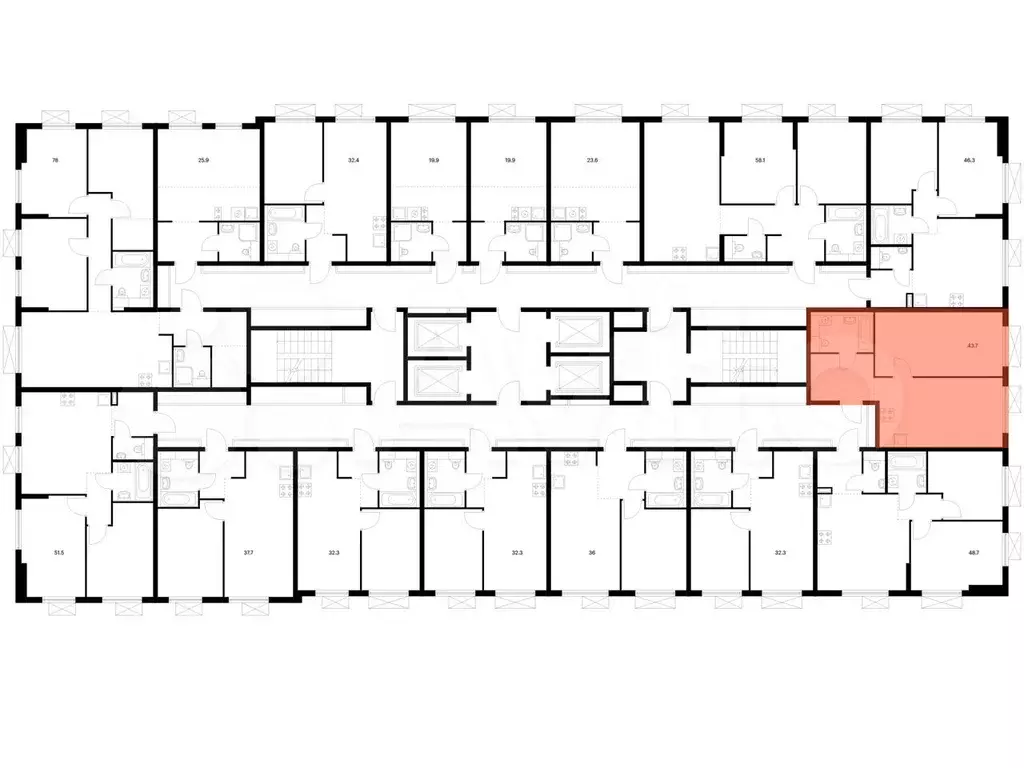 1-к. квартира, 43,7м, 13/25эт. - Фото 1