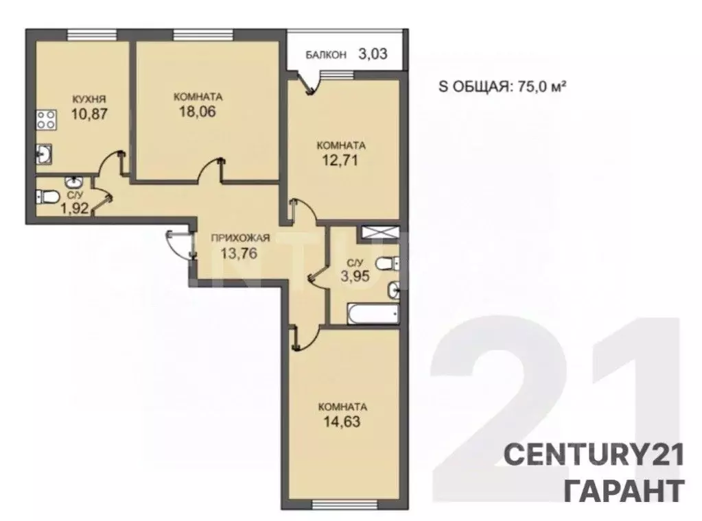 3-к кв. Санкт-Петербург Ленинский просп., 68 (75.0 м) - Фото 2